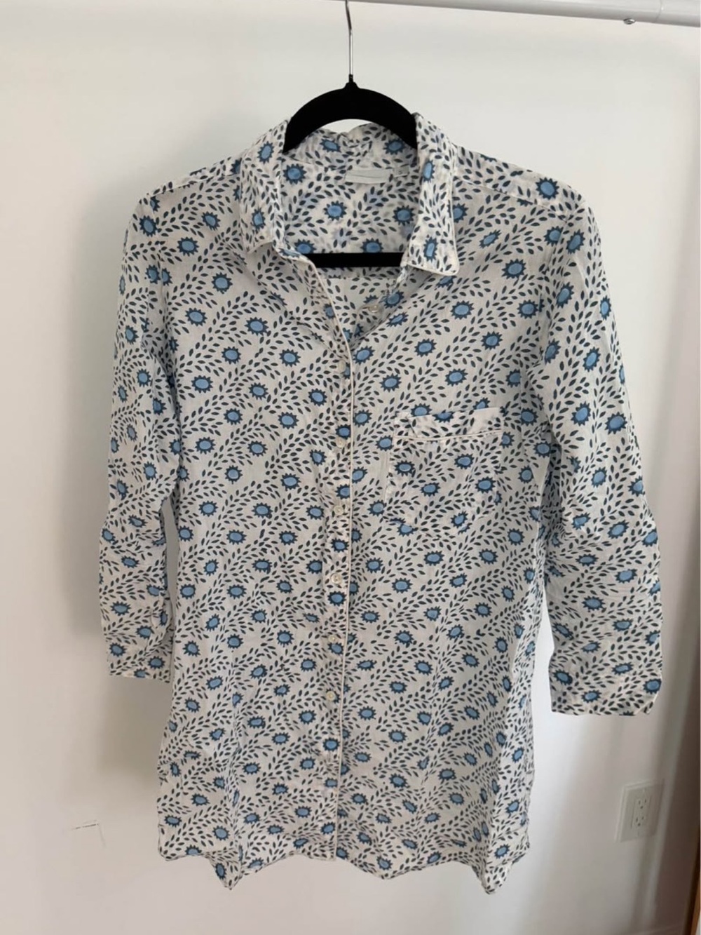 Julia Amory Husband Shirt in Blue Floral Button-Down - Small